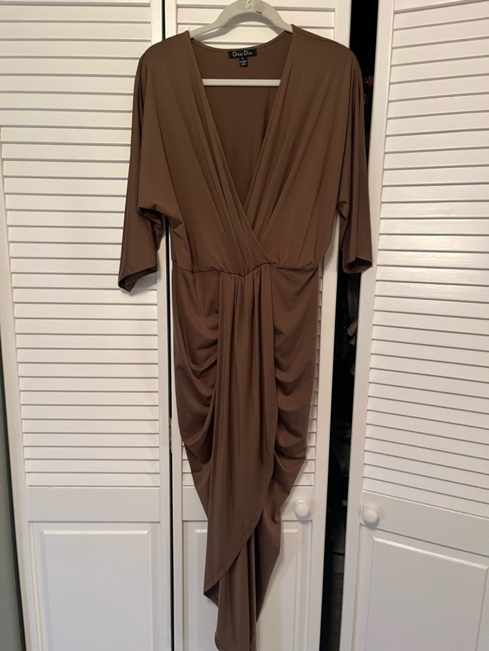 Dana D'n Brown Draped Maxi Dress with V-Neck